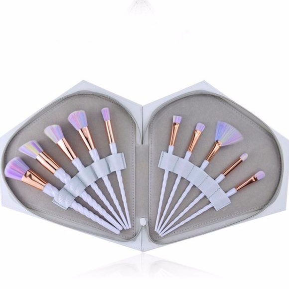 NEW 10pc Unicorn Diamond Makeup Brush Set W/Bag - Picture 3 of 7
